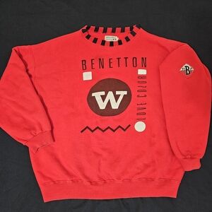 Vintage Benetton Sweatshirt Red Crewneck Italy Made 90s Streetwear Unisex